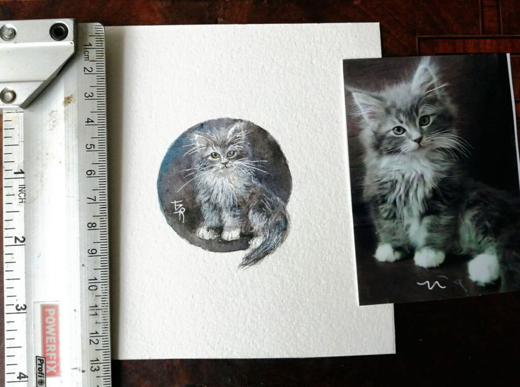Miniature d’un chaton peinte sur   papier